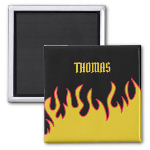 Yellow, Red and Black Flames Personalized Magnet