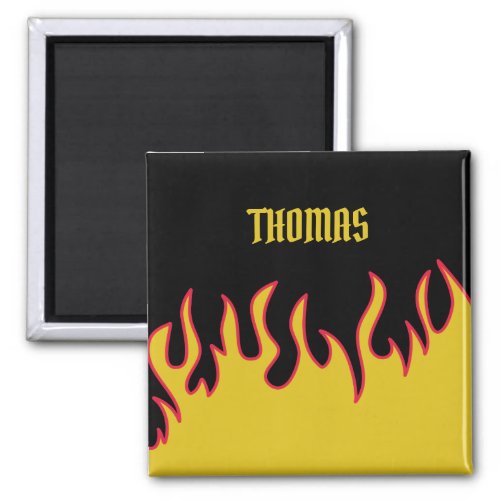 Yellow Red and Black Flames Personalized Magnet