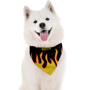 Yellow, Red and Black Flames Personalized Pet Bandana Collar