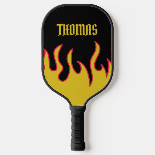 Yellow, Red and Black Flames Personalized Pickleball Paddle