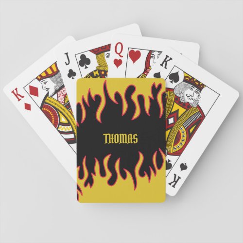 Yellow Red and Black Flames Personalized Playing Cards