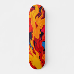 Yellow Red and Blue Fire Flame Abstract Art Skateboard