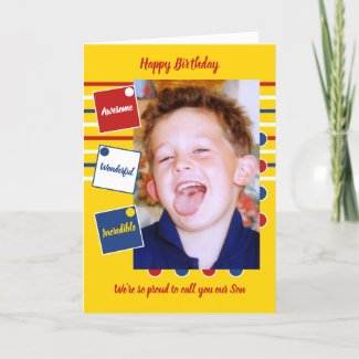Yellow red and blue with photo Son Card