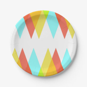 Yellow, red and cadet blue triangles paper plates