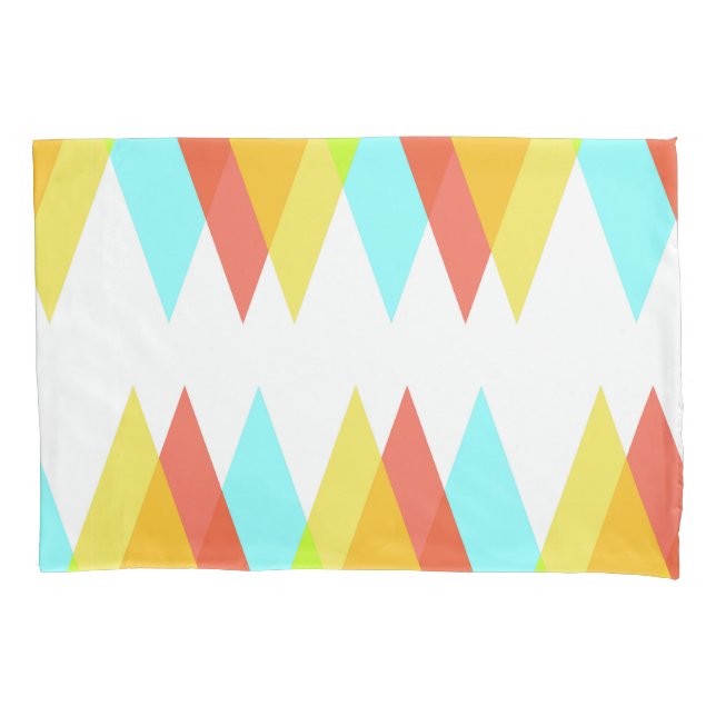 Yellow, red and cadet blue triangles pillow case (Front)