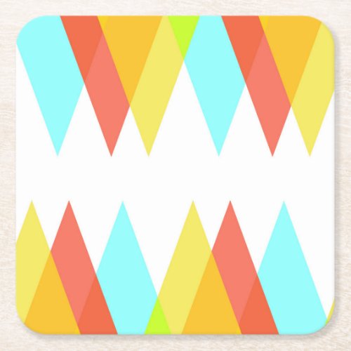 Yellow red and cadet blue triangles square paper coaster