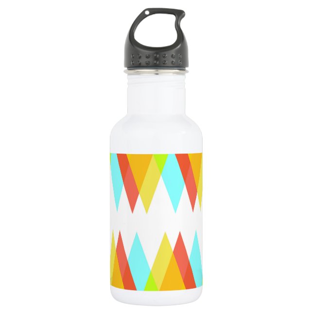 Yellow, red and cadet blue triangles stainless steel water bottle (Front)