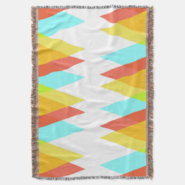 Yellow, red and cadet blue triangles throw blanket (Front Vertical)