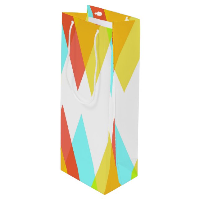 Yellow, red and cadet blue triangles wine gift bag (Front Angled)
