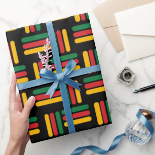 Yellow, Red And Green Stripe Black History Pattern Wrapping Paper