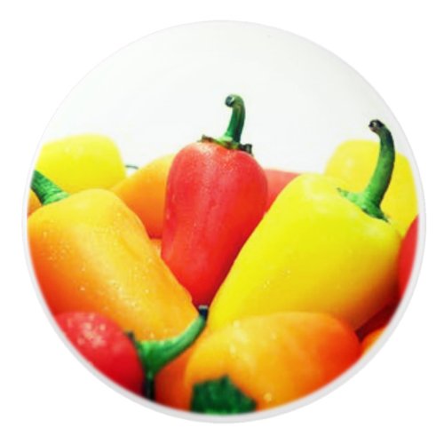YELLOW RED AND ORANGE BELL PEPPERS CERAMIC KNOB