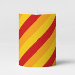 [ Thumbnail: Yellow, Red and Orange Stripes Pillar Candle ]