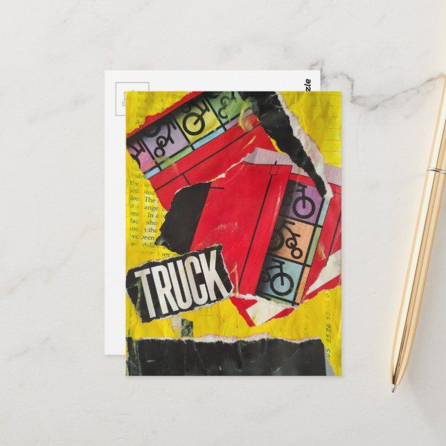Yellow Red Black Abstract mixed media collage Postcard (Front/Back In Situ)