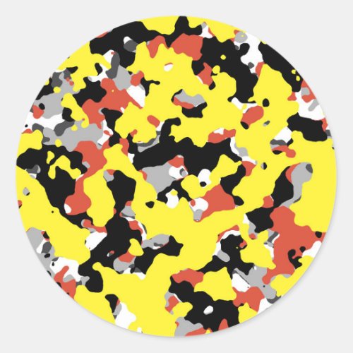 Yellow Red Black Grey Camouflage Camo Party Classic Round Sticker