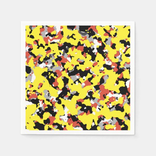 Yellow Red Black Grey Camouflage Camo Party Napkins