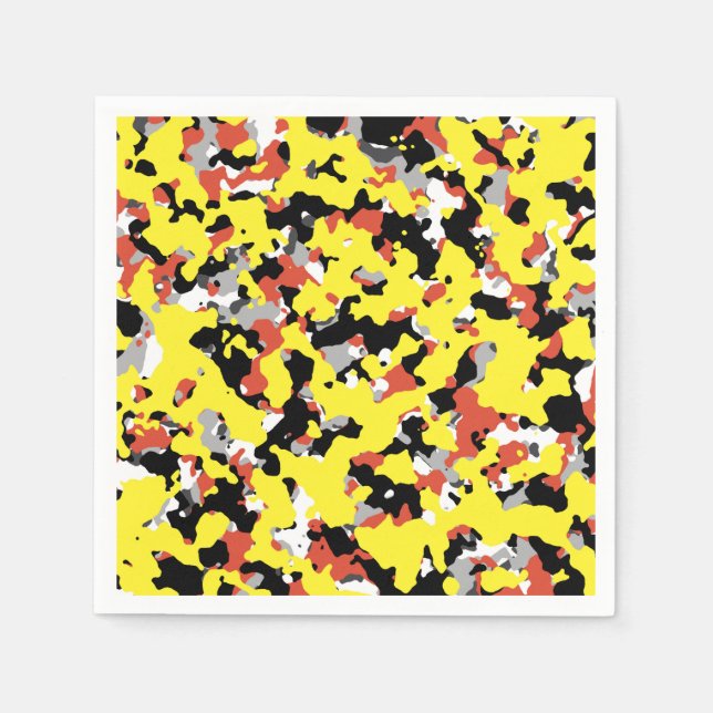 Yellow Red Black Grey Camouflage Camo Party Napkins (Front)