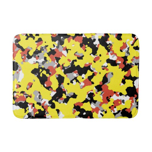 Yellow Red Black Grey Camouflage Camo Pattern Bath Mat