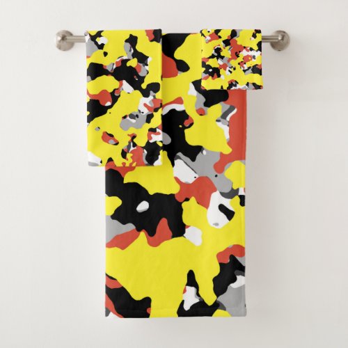 Yellow Red Black Grey Camouflage Camo Pattern Bath Towel Set