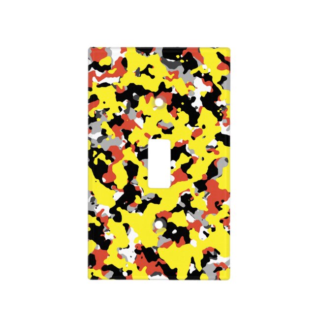 Yellow Red Black Grey Camouflage Camo Pattern Light Switch Cover (Front)
