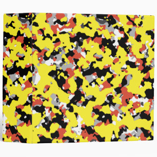 Yellow Red Black Grey Camouflage Camo Print 3 Ring Binder
