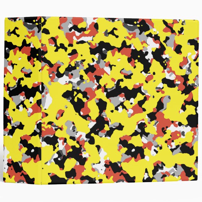 Yellow Red Black Grey Camouflage Camo Print 3 Ring Binder (Front/Spine)