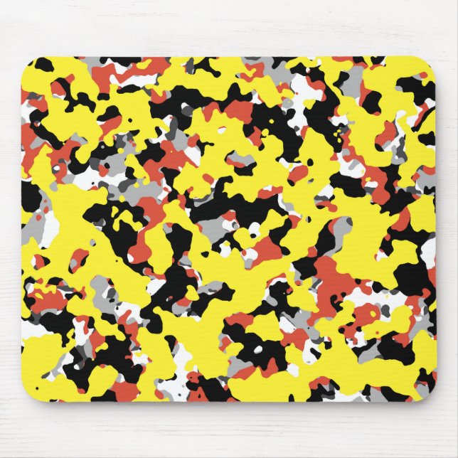 Yellow Red Black Grey Camouflage Camo Print Mouse Pad (Front)