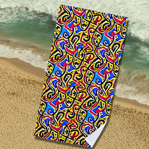 Yellow Red Black on Blue Graffiti  Beach Towel