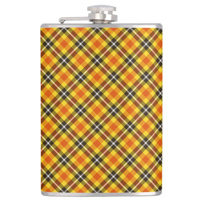 Yellow Red Black Plaid Texture Pattern-57570 Flask (Front)