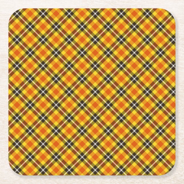 Yellow Red Black Plaid Texture Pattern-57570 Square Paper Coaster (Front)