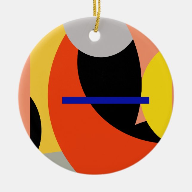 Yellow Red Blue Abstract Art Ceramic Ornament (Front)
