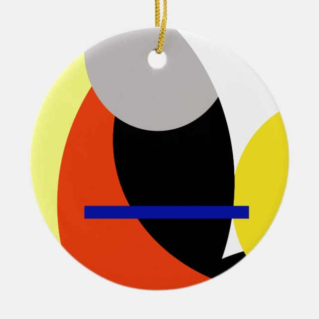 Yellow Red Blue Abstract Art Ceramic Ornament (Front)