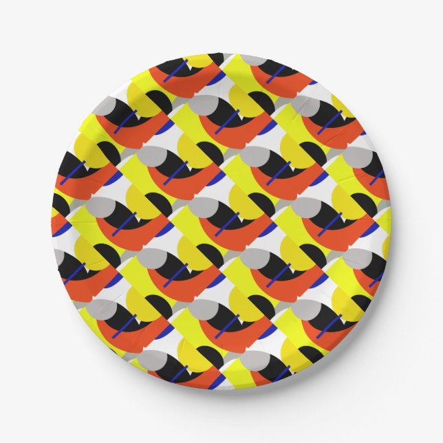 Yellow Red Blue Abstract Art Paper Plates (Front)