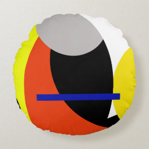 Yellow Red Blue Abstract Art Round Pillow