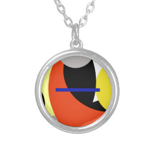 Yellow Red Blue Abstract Art Silver Plated Necklace