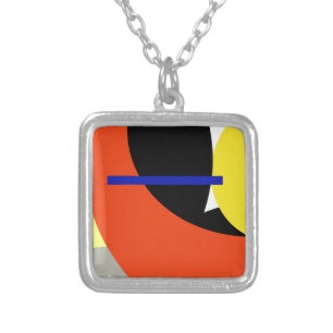 Yellow Red Blue Abstract Art Silver Plated Necklace