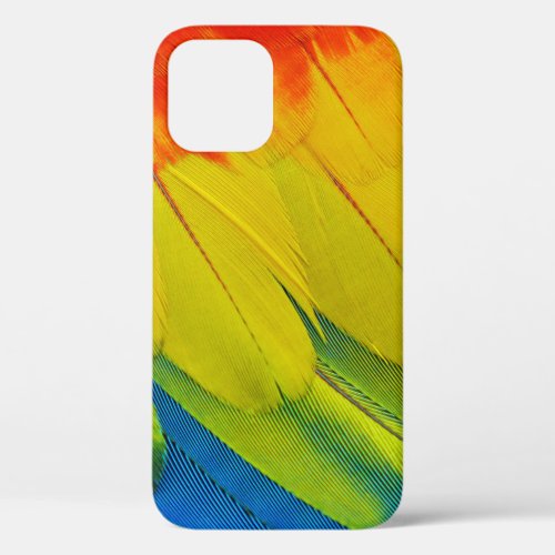 Yellow red blue and green feathers iPhone 12 case