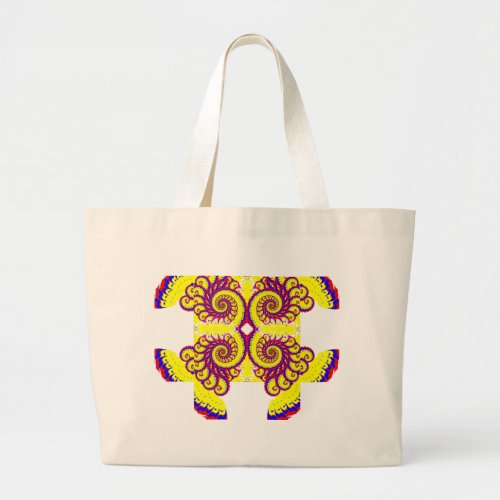 Yellow Red Blue Colorful Fire Fractal Large Tote Bag