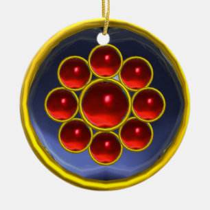 YELLOW RED BLUE GEMSTONE MON CERAMIC ORNAMENT