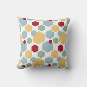 Yellow Red Blue Green Hexagon Geometric Pattern Throw Pillow