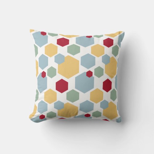 Yellow Red Blue Green Hexagon Geometric Pattern Throw Pillow