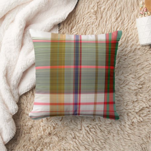Yellow Red Blue Green Plaid Decorative Pillow