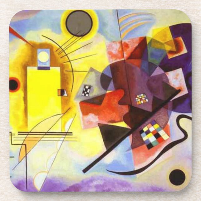Yellow Red Blue Kandinsky Abstract Painting Beverage Coaster (Front)