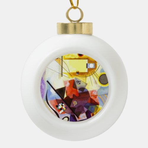 Yellow Red Blue Kandinsky Abstract Painting Ceramic Ball Christmas Ornament