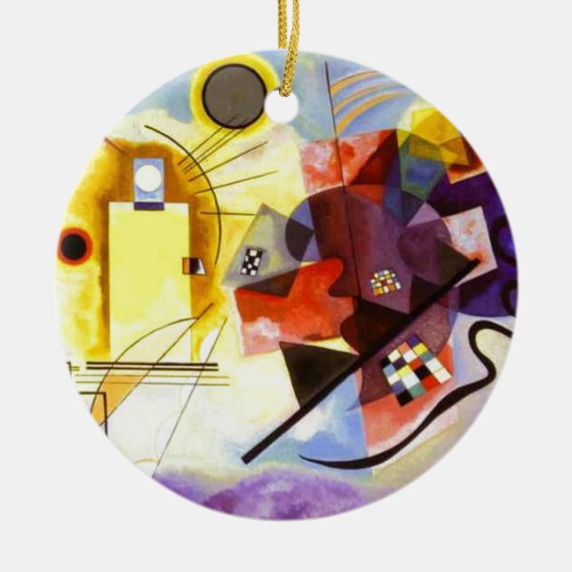 Yellow Red Blue Kandinsky Abstract Painting Ceramic Ornament (Front)