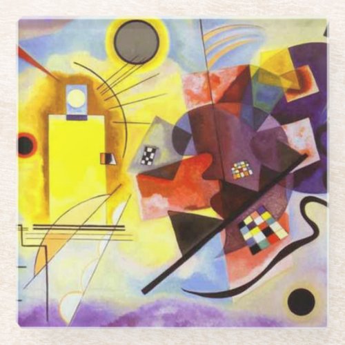 Yellow Red Blue Kandinsky Abstract Painting Glass Coaster