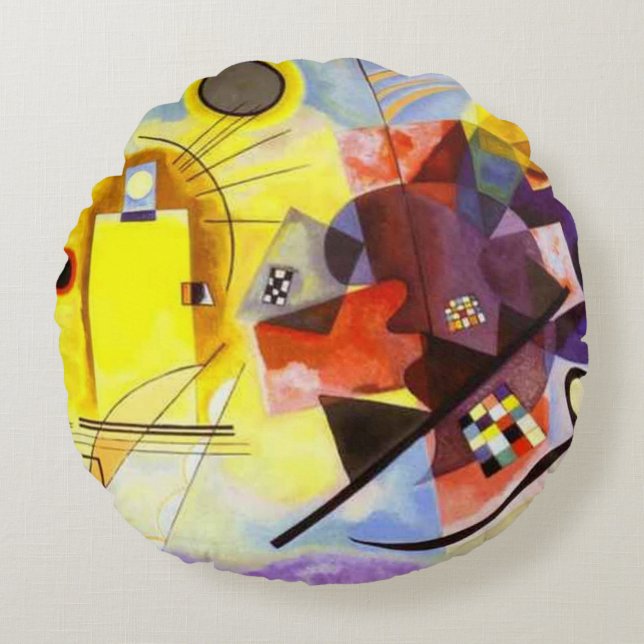 Yellow Red Blue Kandinsky Abstract Painting Round Pillow (Front)