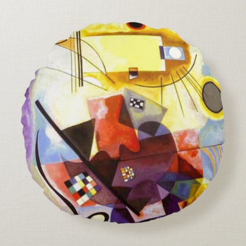 Yellow Red Blue Kandinsky Abstract Painting Round Pillow