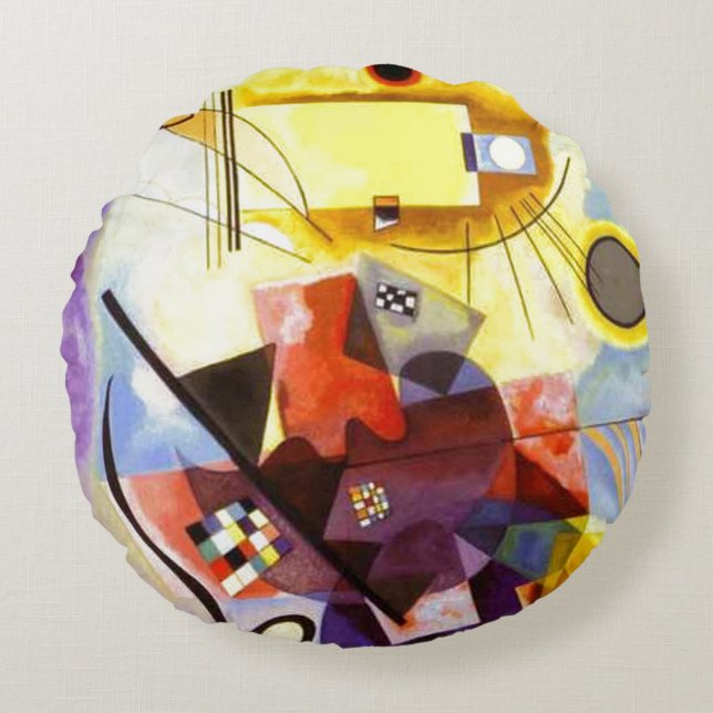 Yellow Red Blue Kandinsky Abstract Painting Round Pillow (Front)