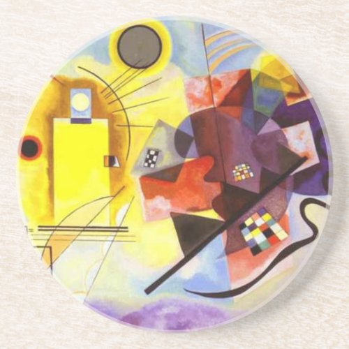 Yellow Red Blue Kandinsky Abstract Painting Sandstone Coaster