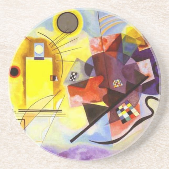Yellow Red Blue Kandinsky Abstract Painting Sandstone Coaster (Front)